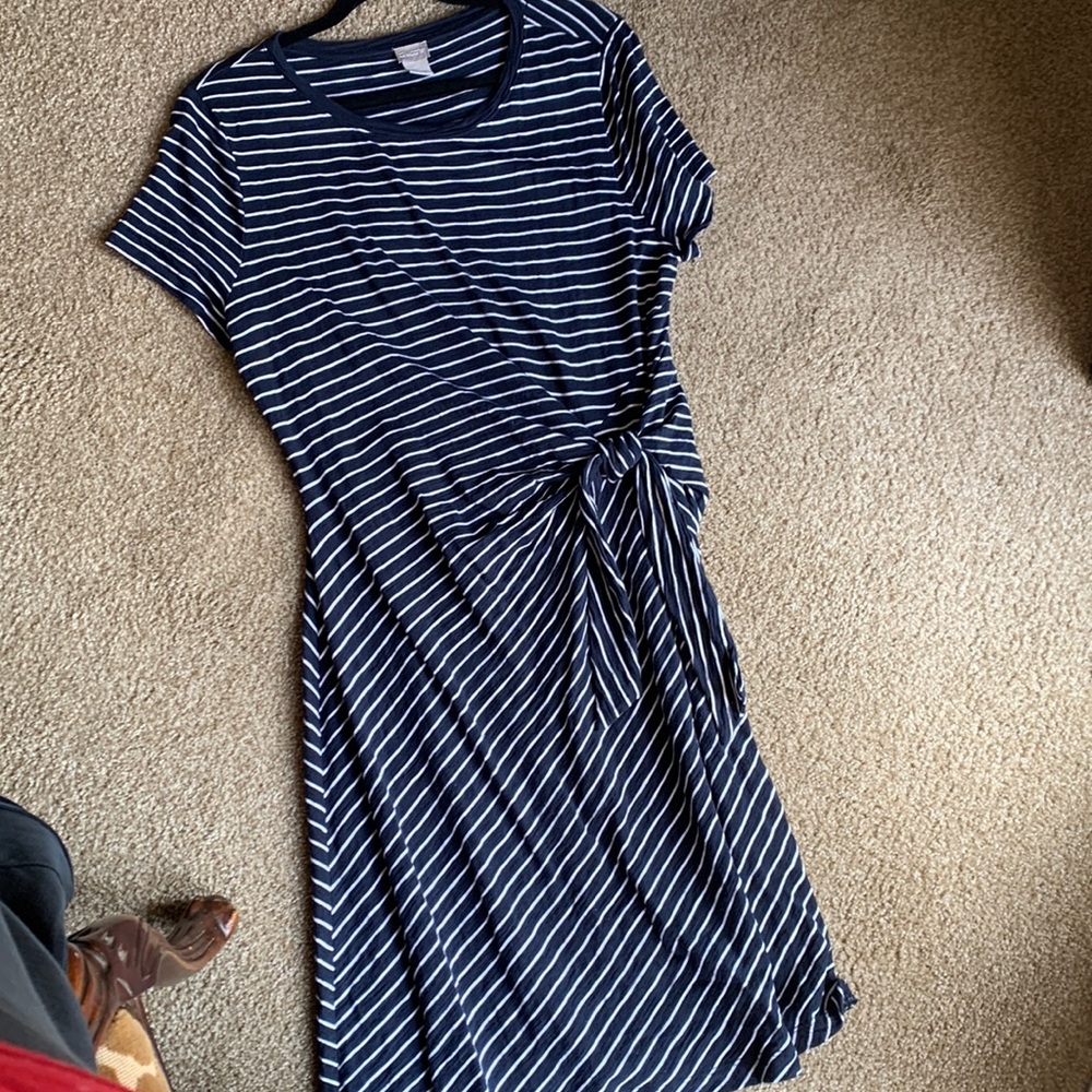 Chico Navy White Stripe T Shirt Dress with Tie Detail Waist Size 2 / M / 12